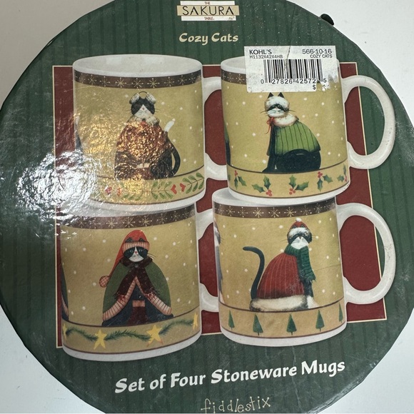 Sakura Cozy Cats Fiddestix Vintage Four Christmas Cats Mugs Dishwasher Safe - Picture 9 of 13